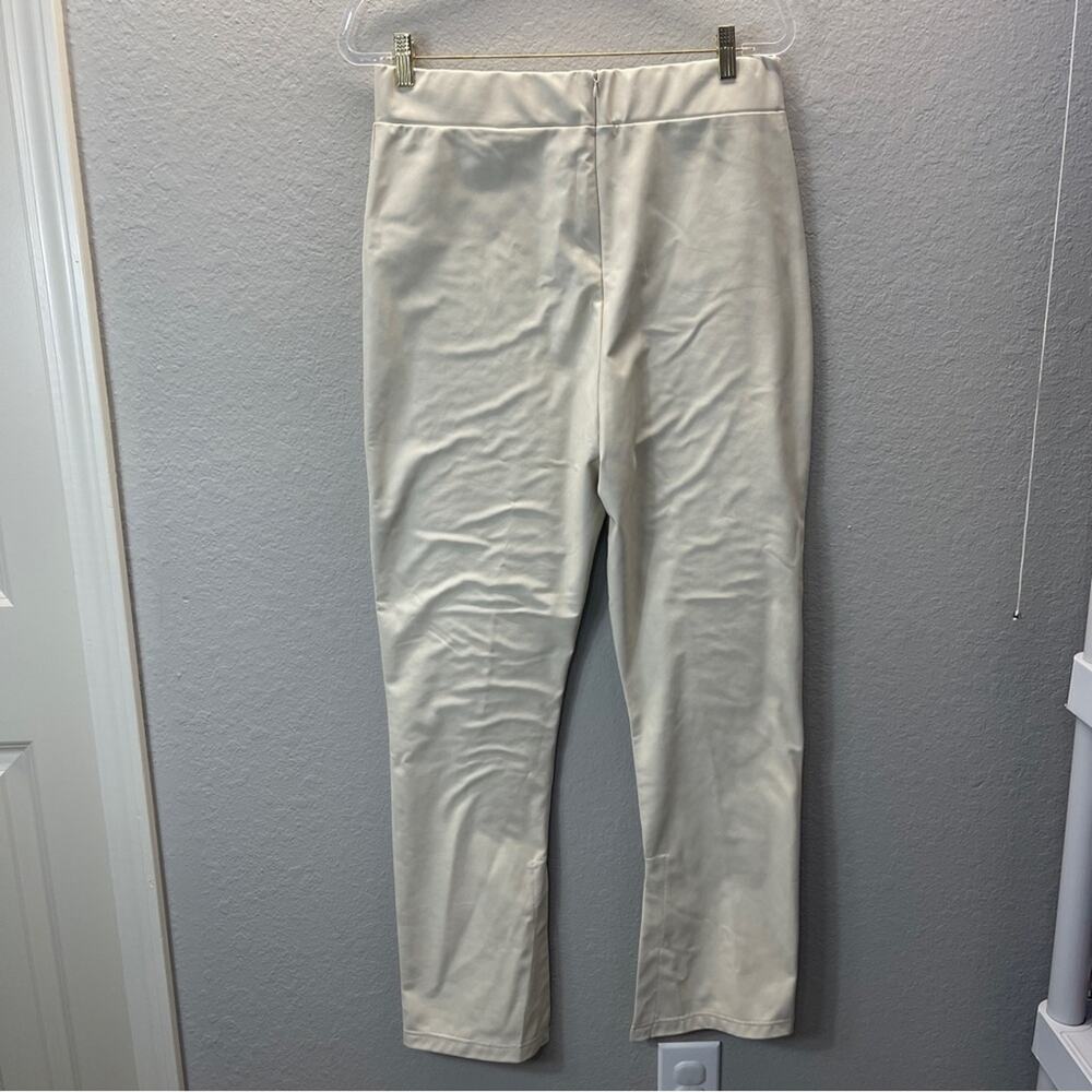 Avec Les Filles High-Waisted Faux Leather Slit Leggings Cream - Picture 11 of 12